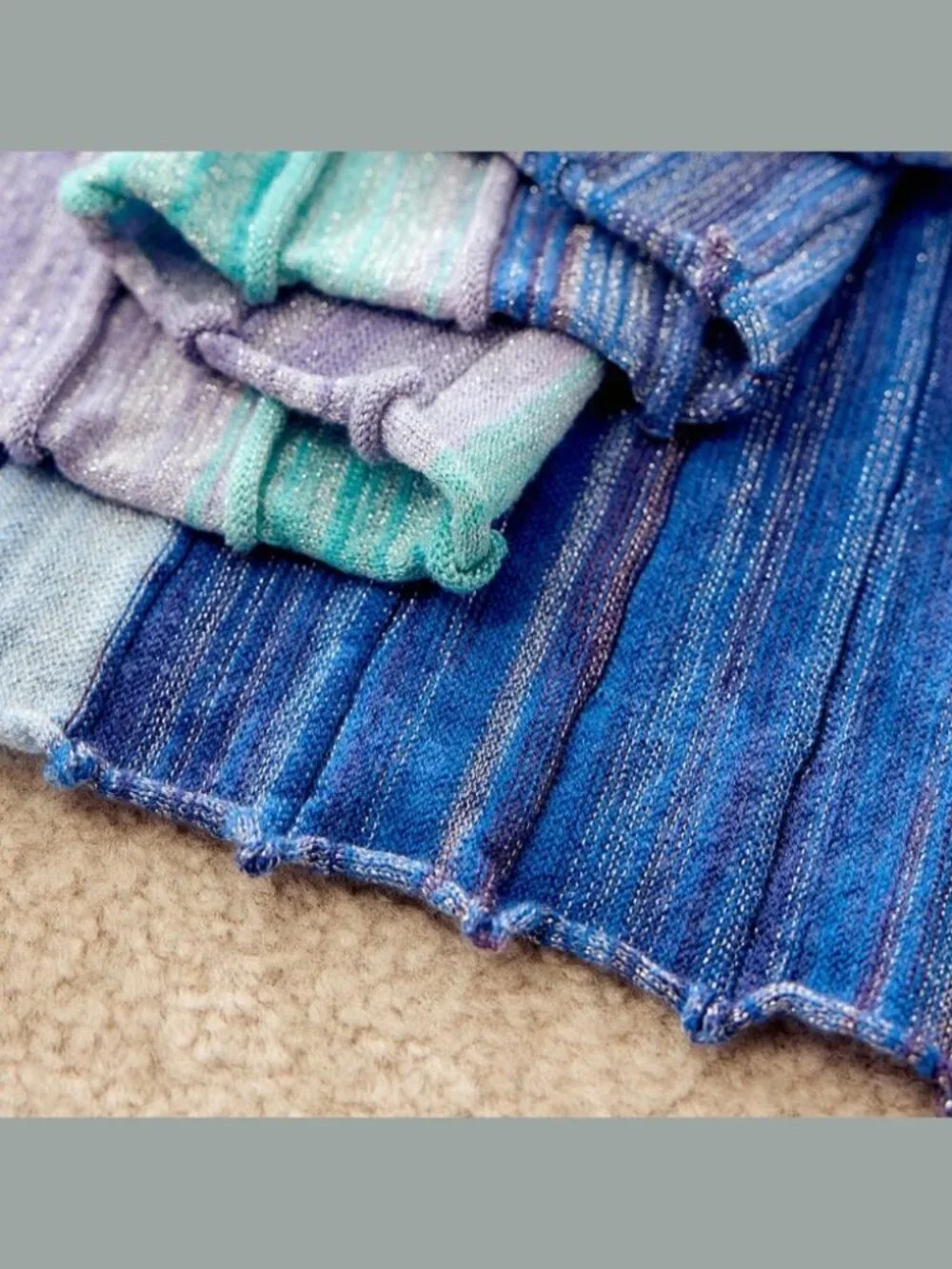 Blue Multicolor Striped Ribbed Knit Pleated Maxi Skirt